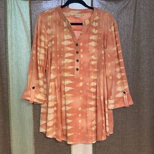 Coral and off white blouse